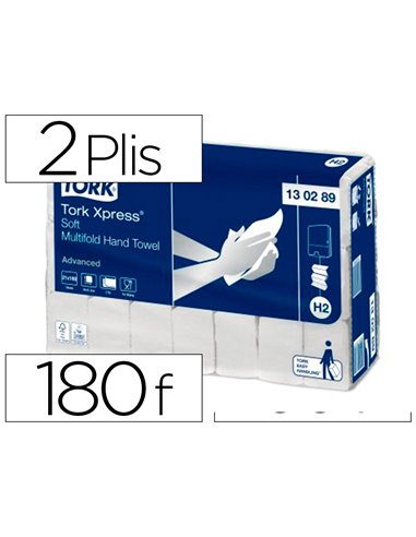 Essui mains tork plies z blanc 21.3x24cm 2 plies de 180 feuilles. Paquet de 21.