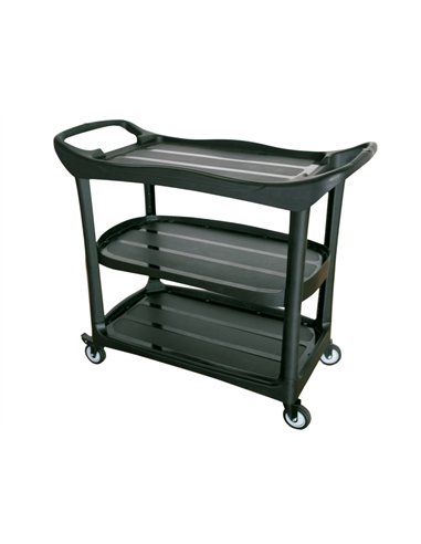 Chariot service q-connect plastique 3 plateaux plastique 4 roues poignées 111,5x52,4x94cm.
