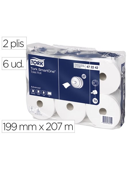 Papier hygiénique tork smartone coloris blanc paquet 6 rouleaux.