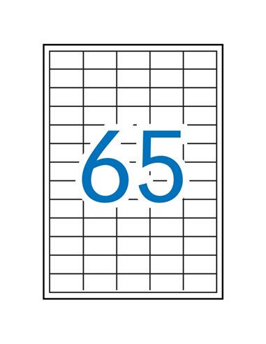 Pack de 6 500 étiquettes rectangulaires Apli 38 x 21,2 mm - 100 feuilles de 65 étiquettes - Adhésif amovible - Bords droits - Co
