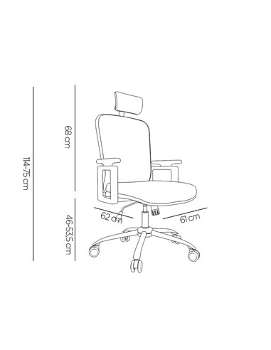 Chaise direction q-connect maille base metal repose-tete ajustable maximum supporte 130kg 1140+75x610x620mm noir.