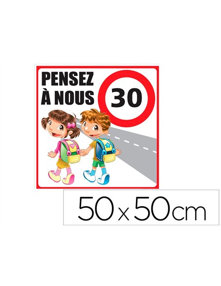 Panneau de signalisation aluminium signaletique biz pensez a nous 30 km/h 50x50cm.