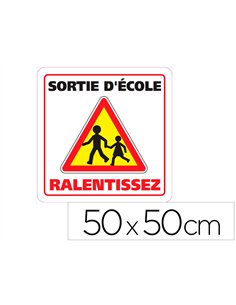 Panneau de signalisation signaletique biz sortie d'ecole ralentissez triangle jaune fluo 50x50cm.