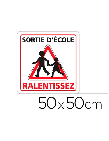 Panneau de signalisation aluminium signaletique biz sortie d'ecole ralentissez triangle blanc 50x50cm.