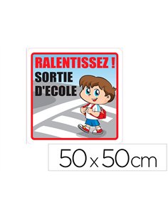 Panneau de signalisation signaletique biz ralentissez sortie ecole dessin 50x50cm.