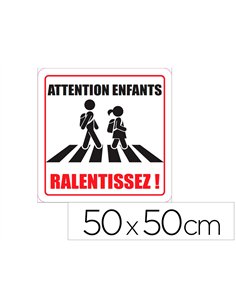 Panneau de signalisation aluminium signaletique biz attention enfants ralentissez 50x50cm.