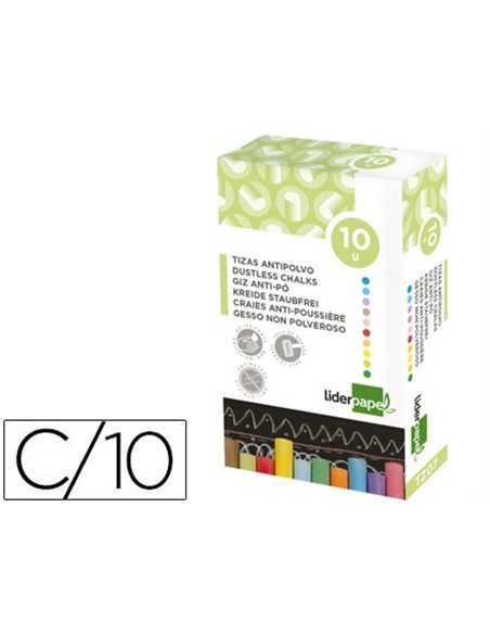 Craie liderpapel enrobée ronde anti-poussière tracé écriture douce hypoallergénique coloris assortis boîte 10 unités.