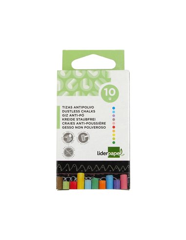 Craie liderpapel enrobée ronde anti-poussière tracé écriture douce hypoallergénique coloris assortis boîte 10 unités.