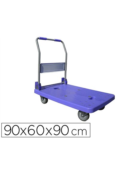 Chariot pliant viso metal polypropylene 2 roues fixes 2 pivotantes patins antiderapants plateforme 60x90cm charge 320kg.