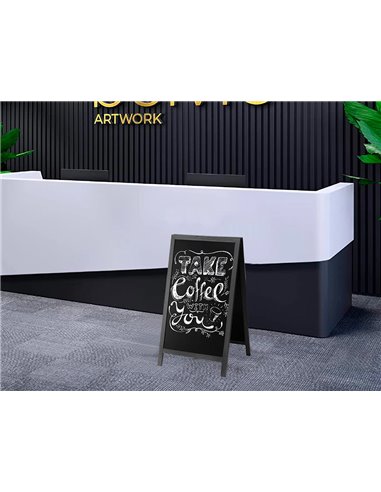 Tableau sol noir liderpapel bois hôtellerie chevalet double face marqueur type craie 55x85x52cm.