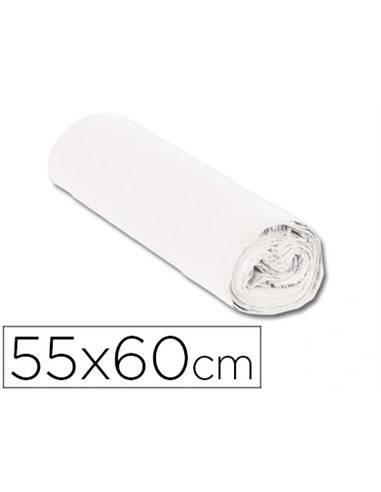 Sac poubelle domestique 55x60cm liens coulissants calibre 120 capacité 23l coloris blanc rouleau 15 unités.