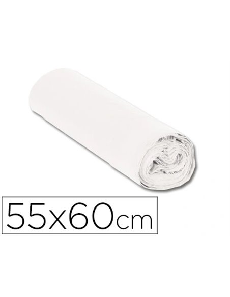 Sac poubelle domestique 55x60cm liens coulissants calibre 120 capacité 23l coloris blanc rouleau 15 unités.