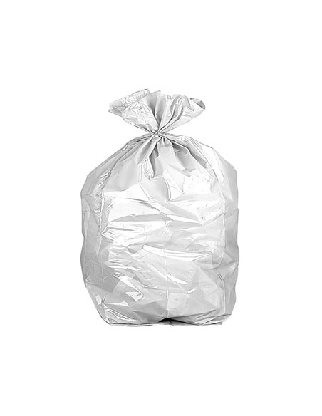 Sac poubelle domestique 55x60cm liens coulissants calibre 120 capacité 23l coloris blanc rouleau 15 unités.