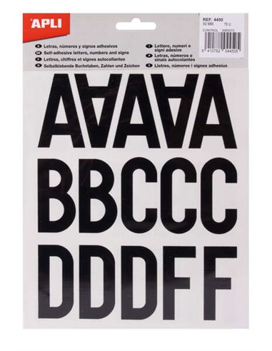Lettres majuscules adhésives Apli - Hauteur 50 mm - Paquet de 5 feuilles - Couleur noire - Identification et signalisation facil