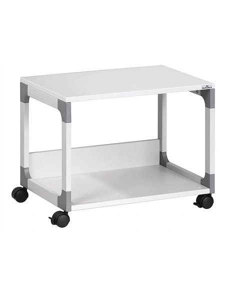 Desserte de bureau durable multi trolley acier revetement epoxy polyester 2 tablettes 47,7x60x43,2cm coloris gris.