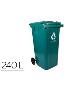 Poubelle conteneur q-connect plastique avec couvercle et roues capacite 240l 1040x620x610 mm coloris vert.