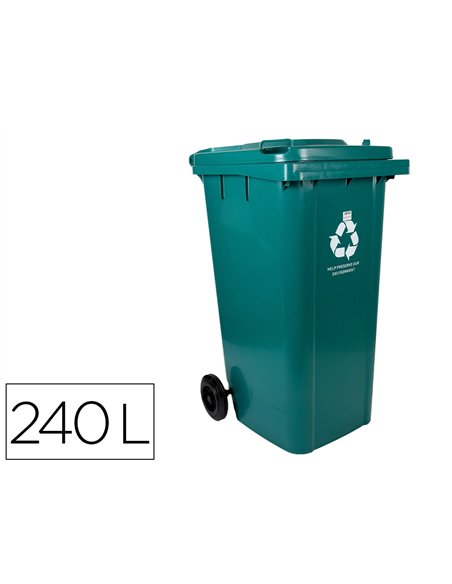 Poubelle conteneur q-connect plastique avec couvercle et roues capacite 240l 1040x620x610 mm coloris vert.