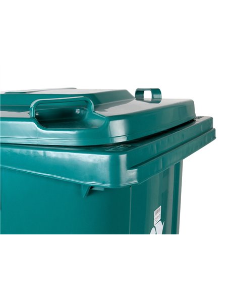Poubelle conteneur q-connect plastique avec couvercle et roues capacite 240l 1040x620x610 mm coloris vert.