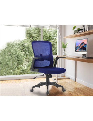 Chaise bureau q-connect rotative base nylon maille maximum supporte 130kg 910+75x550x610mm coloris bleu.