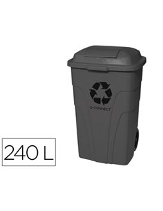 Poubelle conteneur q-connect plastique avec couvercle capacite 240l coloris gris dim. 1040x610x610mm avec.