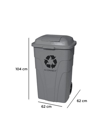 Poubelle conteneur q-connect plastique avec couvercle capacite 240l coloris gris dim. 1040x610x610mm avec.