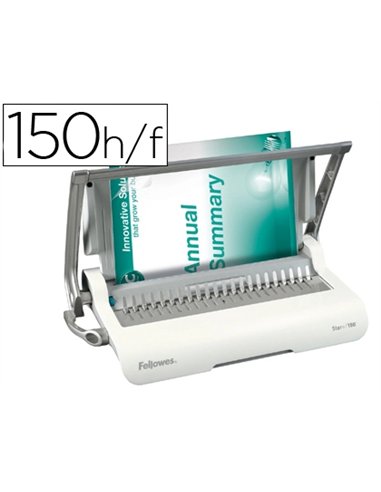 Perforelieuse fellowes star+150 manuelle 150f perforation 15f anneaux plastique usage modéré bac tiroir a4 450x280x80mm.