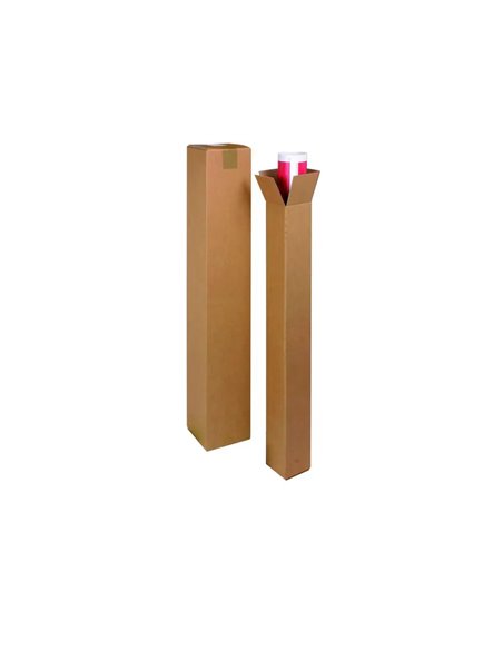 Tube d expedition carre carton kraft simple cannelure protection renforcee aux extremites 15x15x100cm.