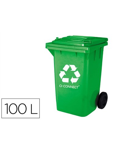 Poubelle q-connect conteneur plastique couvercle 100l 470x750x370mm verre coloris vert.