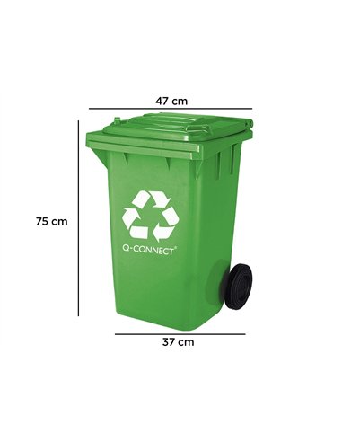 Poubelle q-connect conteneur plastique couvercle 100l 470x750x370mm verre coloris vert.