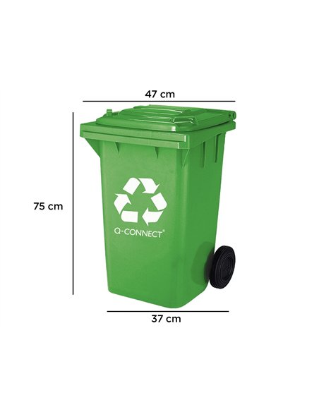 Poubelle q-connect conteneur plastique couvercle 100l 470x750x370mm verre coloris vert.