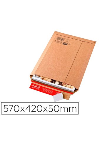 Pochette expedition colompac carton ondule bande adhesive 570x420x50mm.
