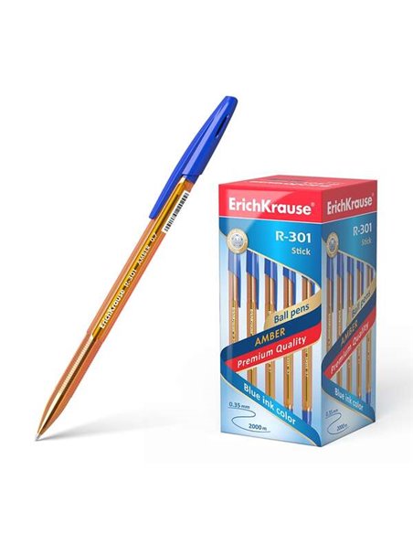 Stylo à bille Erichkrause R-301 Amber Stick 0,7 mm - Corps hexagonal translucide - Pointe de 0,7 mm - Encre à séchage rapide - B