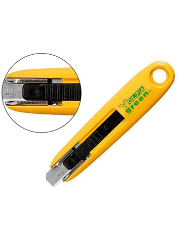 Cutter securite olfa sk-7 green modele poche lame auto-retractable et reversible largeur 12,5mm coloris jaune.