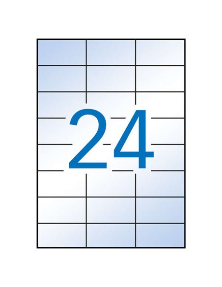 Pack de 240 étiquettes Apli 70 x 37 mm - 10 planches de 24 étiquettes - Adhésif permanent - Bords droits - Transparent