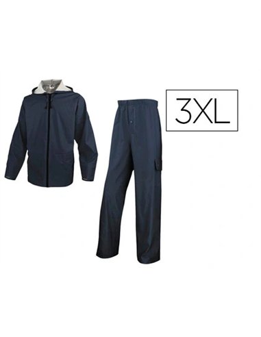 Ensemble pluie veste pantalon polyester enduit semi-polyuréthane coloris bleu marine taille 3xl.