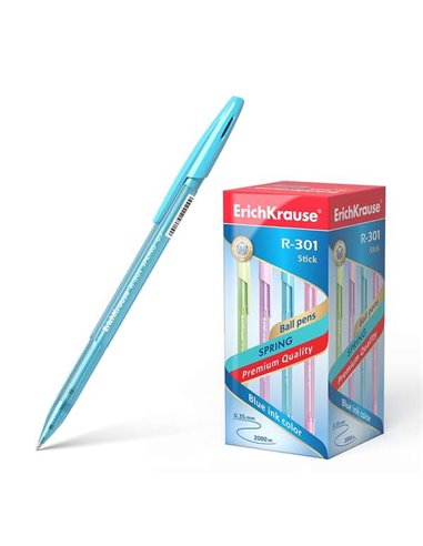 Stylo à bille Erichkrause R-301 Spring - Pointe 0,7 mm - Corps translucide aux couleurs assorties - Encre à séchage rapide - Ble