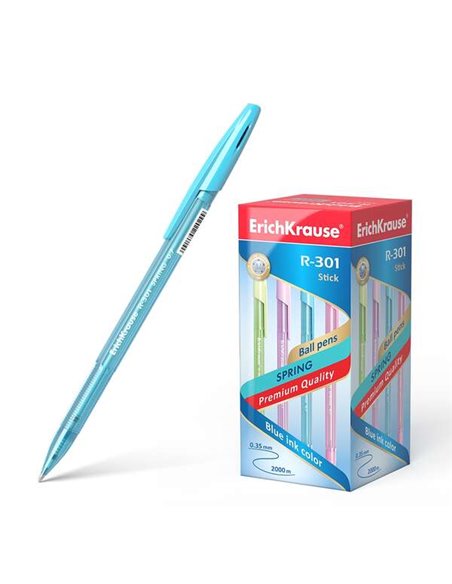 Stylo à bille Erichkrause R-301 Spring - Pointe 0,7 mm - Corps translucide aux couleurs assorties - Encre à séchage rapide - Ble