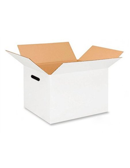 Caisse americaine q-connect ultra-resistante avec poigneesdouble cannelure 7mm 450x280x375mm coloris blanc.