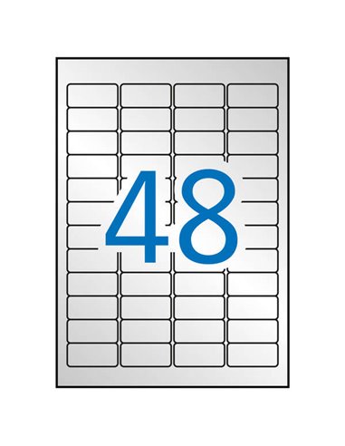 Pack Apli de 960 étiquettes métalliques argentées - Dimensions : 45,7 x 21,2 mm - 20 feuilles de 48 étiquettes - Adhésif permane