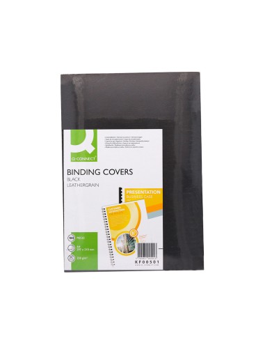 Couverture q-connect carton 250g grain cuir pour reliure format a4 coloris noir paquet 100 unités