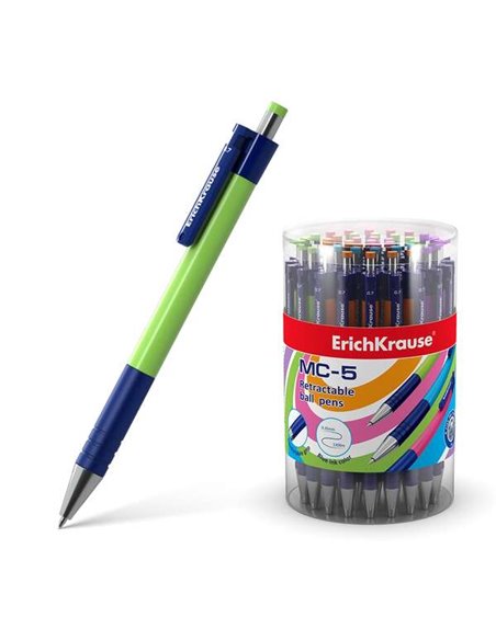 Stylo à bille automatique Erichkrause Mc-5 - Corps rond satiné - Détails métalliques - Pointe 5 canaux - Encre à séchage rapide 