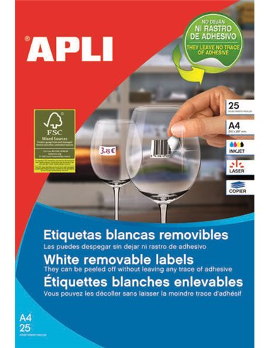 Pack de 6 750 étiquettes blanches amovibles Apli 17,8 x 10,0 mm - 25 feuilles x 270 étiquettes - Adhésif amovible - Couleur blan