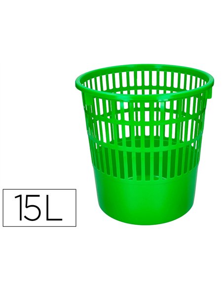 Corbeille papier q-connect ajouree plastique 15l 285x290mm coloris vert.