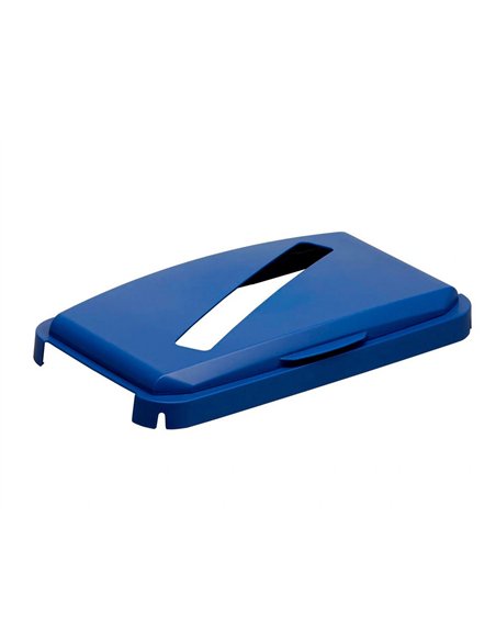 Couvercle durable durabin tri papier carton charniere laterale fente diagonale se fixe aux conteneurs durabin 60 bleu.