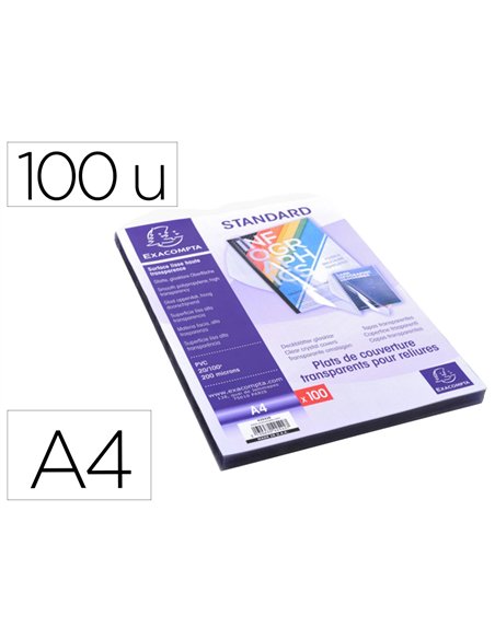 Couverture plastique exacompta pvc a4 pour reliure a ouverture a plat cristal 20/100e paquet de 100 unites.
