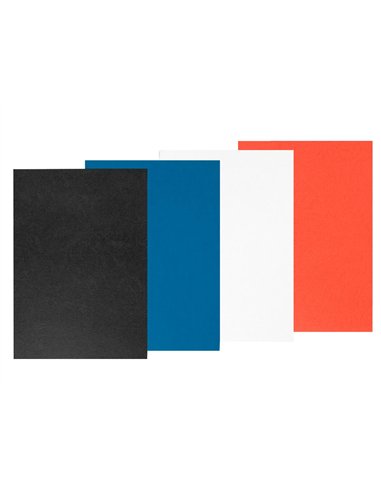 Couverture q-connect carton 250g grain cuir pour reliure format a4 coloris blanc brillant paquet 100 unités.