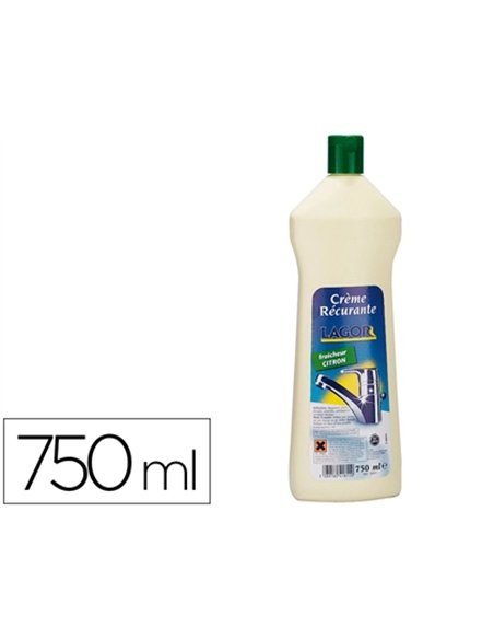 Crème à récurer lagor surfaces émaillées inox brille sans rayer parfum citron flacon 750ml.