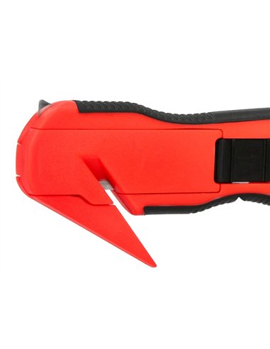 Cutter de securite xd-g03 q-connect en plastique et gomme avec ergot en metal lamefixe protegee.
