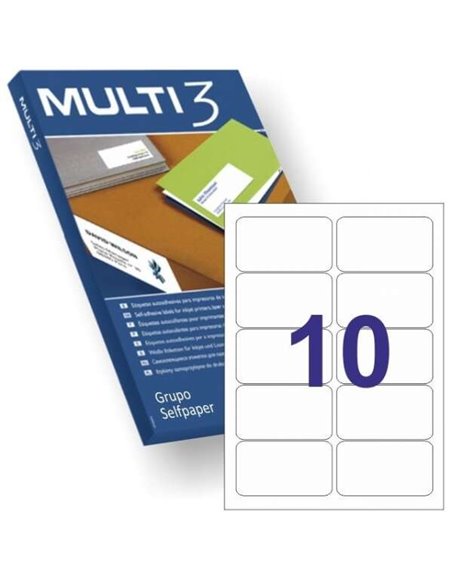 Lot de 1 000 étiquettes permanentes Multi3 (99,1 x 57 mm) - Bords arrondis - 100 feuilles x 10 étiquettes - Blanc