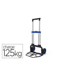 Diable viso manutention pliant telescopique aluminium bavette rabattable roues caoutchouc charge maximale 125kg.